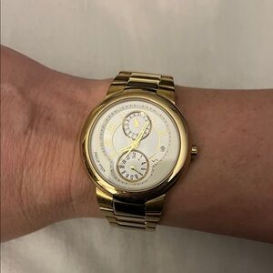 PHILIP STEIN gold plated watch with dual dial/ oversized woman’s watch
